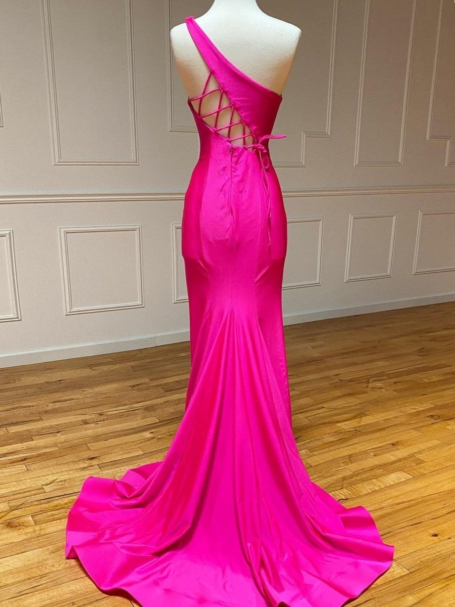 Pink Mermaid One Shoulder Long Prom Dress