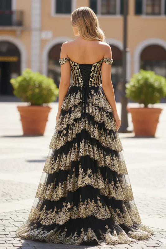 Off the Shoulder Sequin Long Prom Dress with Slit | Sevoba