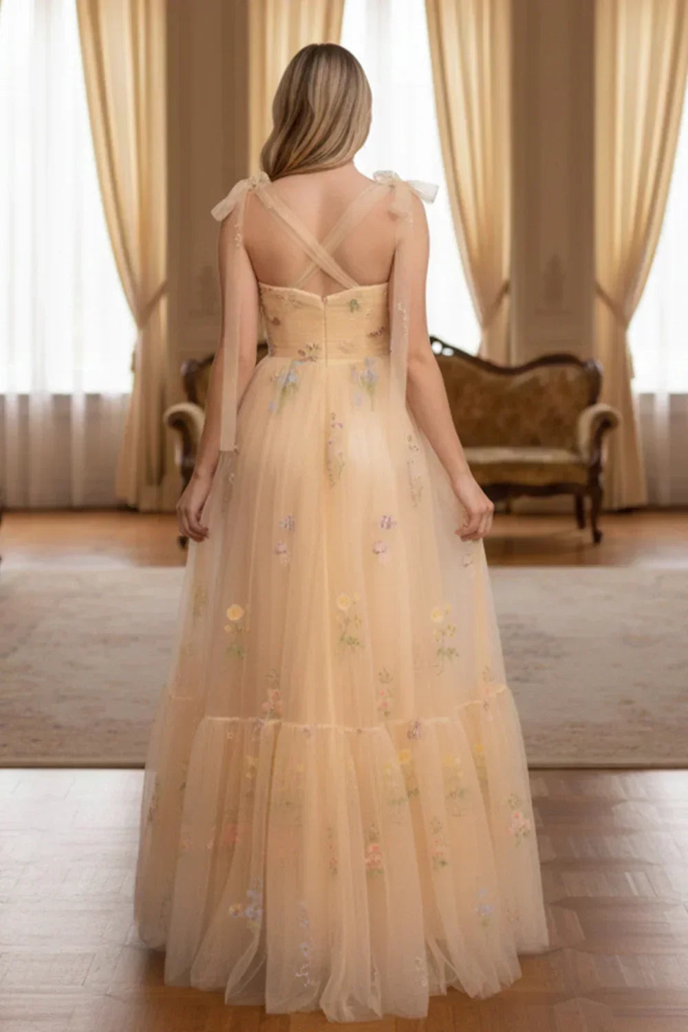 A Line Sweetheart Long Prom Dress with Floral Embroidery | Sevoba