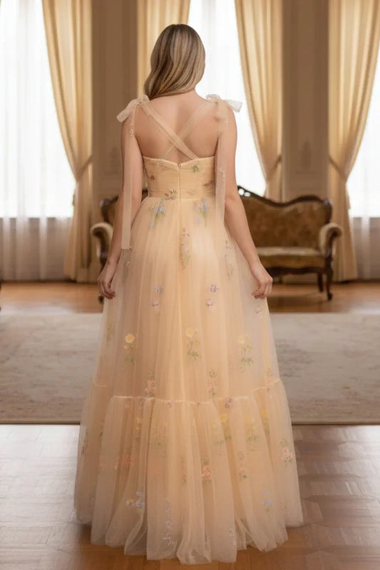 A Line Sweetheart Long Prom Dress with Floral Embroidery | Sevoba