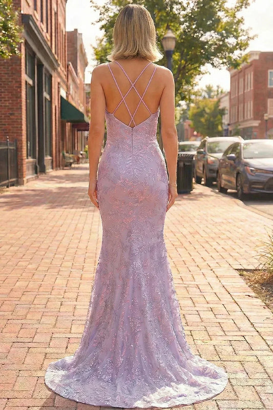 Mermaid Scoop Lace Long Prom Dress with Sequins | Sevoba