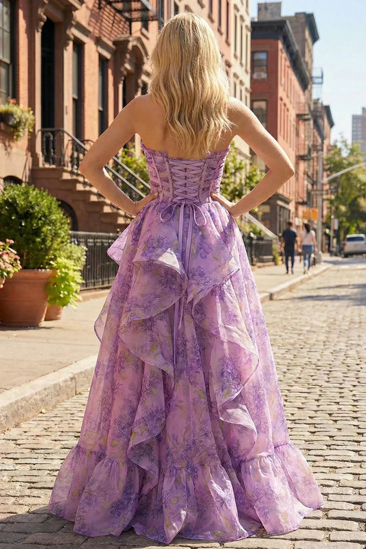 A-Line Corset Detachable Sweetheart Floral Long Prom Dress | Sevoba