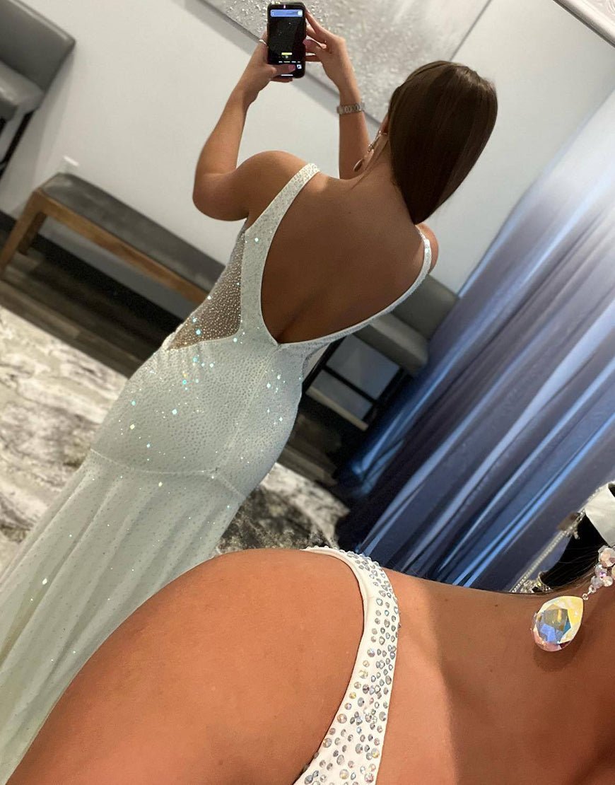 Tonya | White Mermaid V-Neck Beaded Long Prom Dress