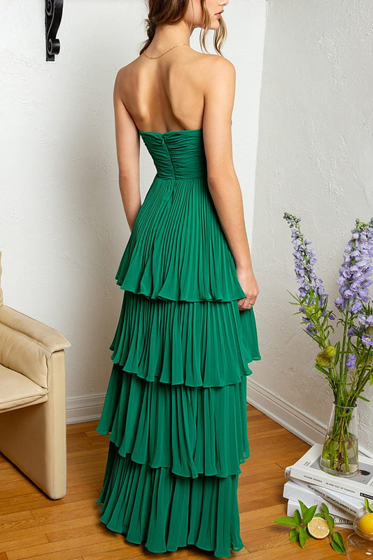 Sevoba|Emerald Green Strapless Multi-Layer Long Prom Dress