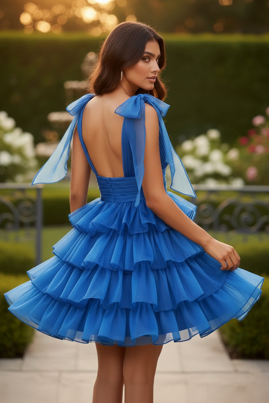Trendy A-Line Tiered Homecoming Dress with Bow | Sevoba
