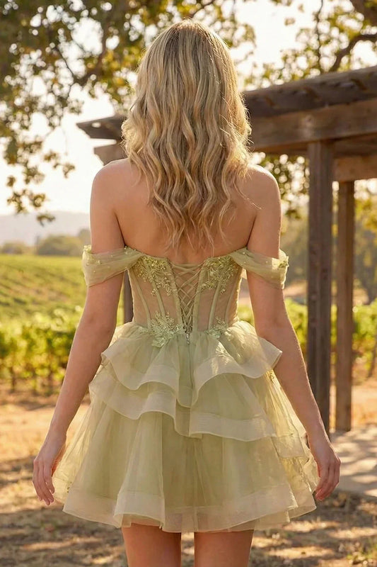 Off The Shoulder A Line Sequins Tulle Homecoming Dresses With Appliques | Sevoba