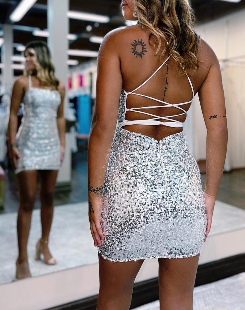 Serena | Glitter Bodycon Straps Black Sequins Short Homecoming Dresses