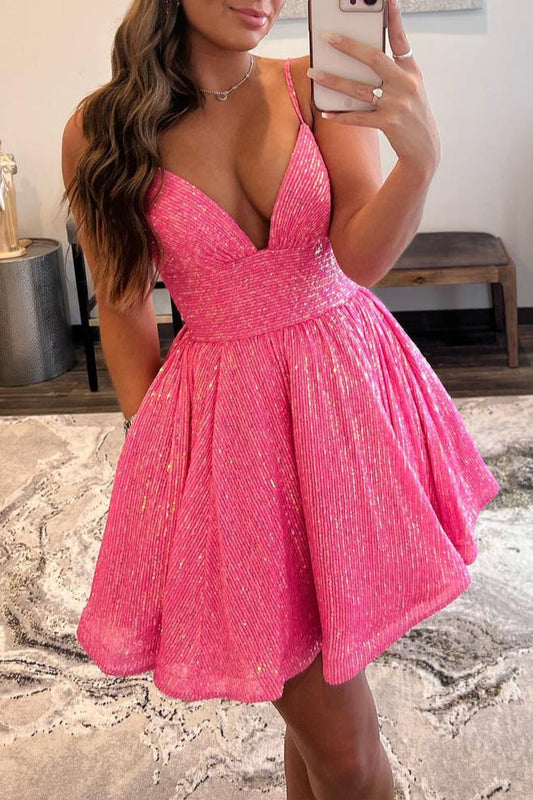 Eulalia |A-line V Neck Sequins Homecoming Dress