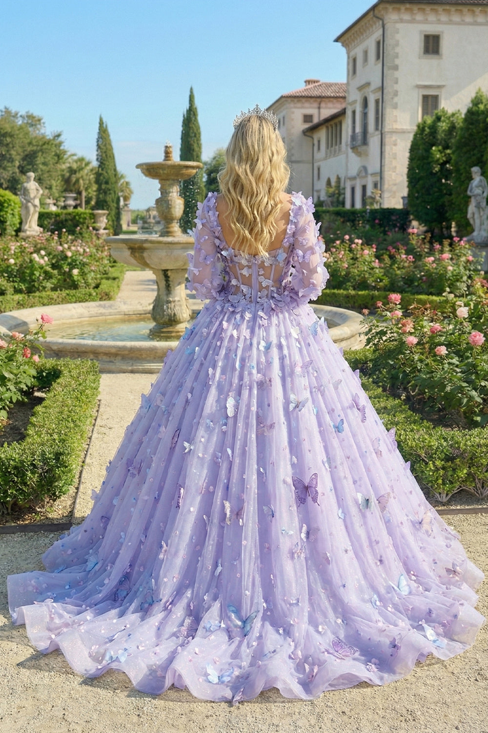 Charming Ball Gown Illusion Long Sleeves Quinceañera Dress With 3D Butterfly | Sevoba