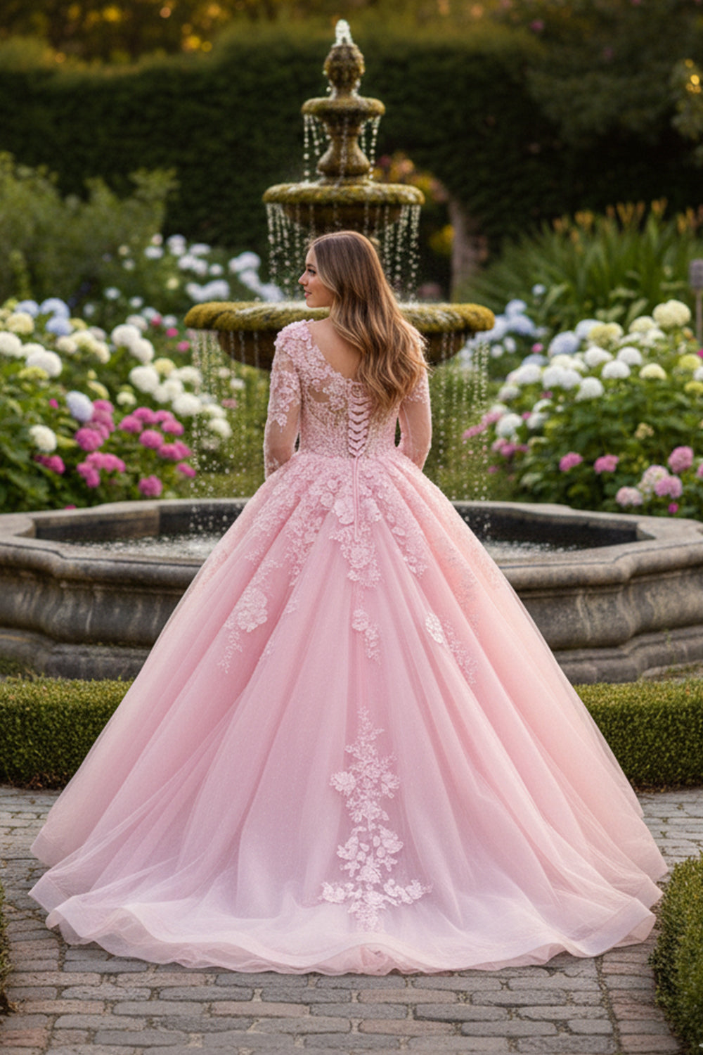 Charming Ball Gown Long Sleeve Quinceañera Dress With Floral Lace | Sevoba