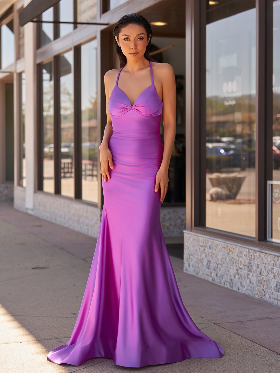 Sarai |Mermaid V-Neck Jersey Formal Dress with Lace-Up Back