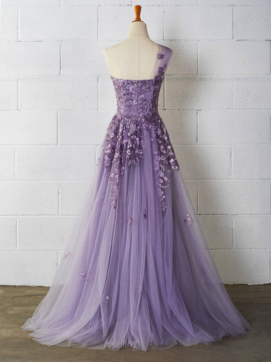 Sevoba|Sweet-Heart Tulle One Shoulder Floor Length Prom Dress