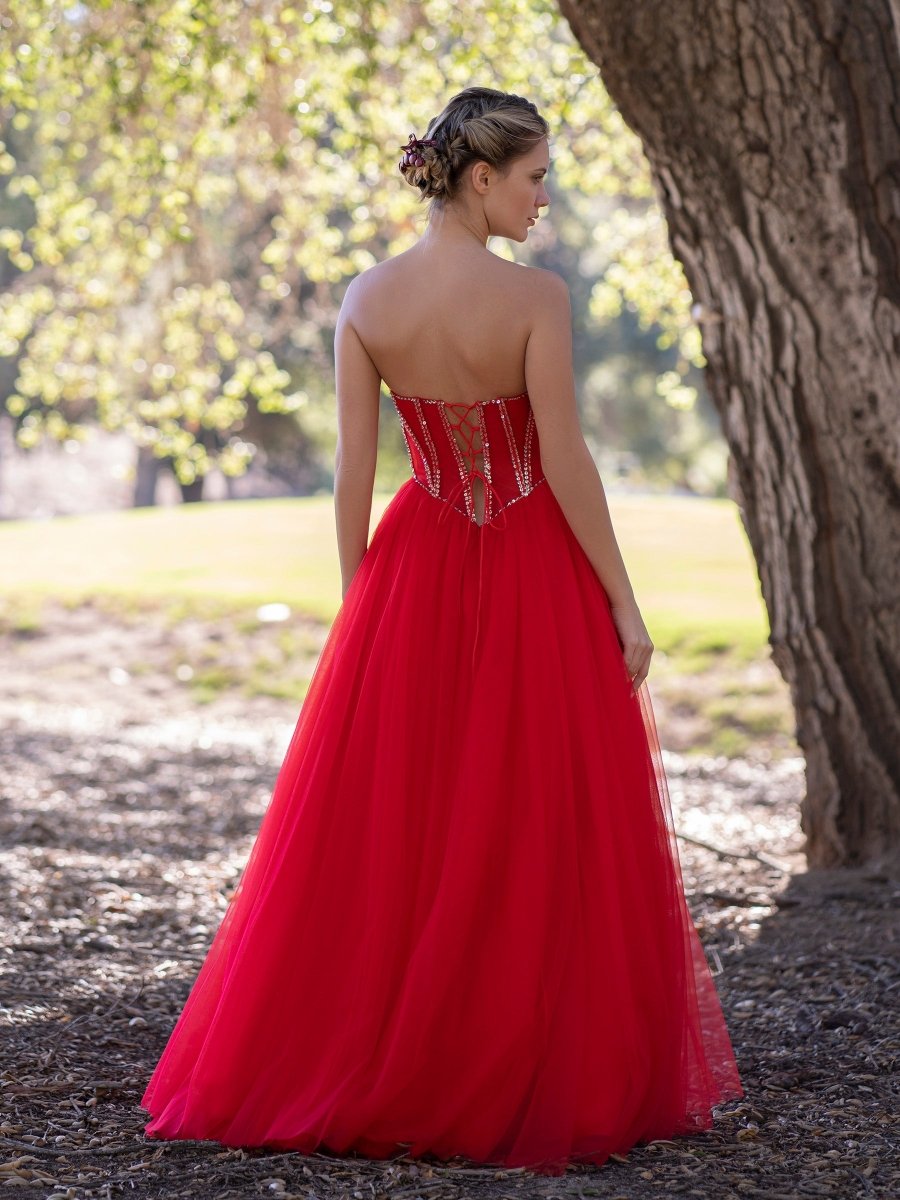 Sevoba|Sevoba|A-Line Strapless Red Prom Dress with Beadings