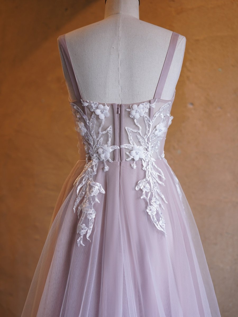 Sevoba|Lavender A-line Sweetheart Neckline Tulle Sweep Train Prom Dress
