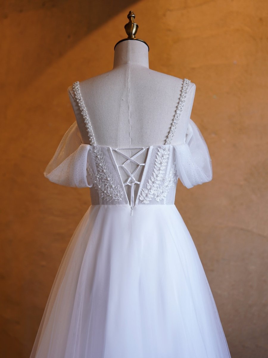 Sevoba|V-neck Pearl Embellished Floor Length Prom Dresses