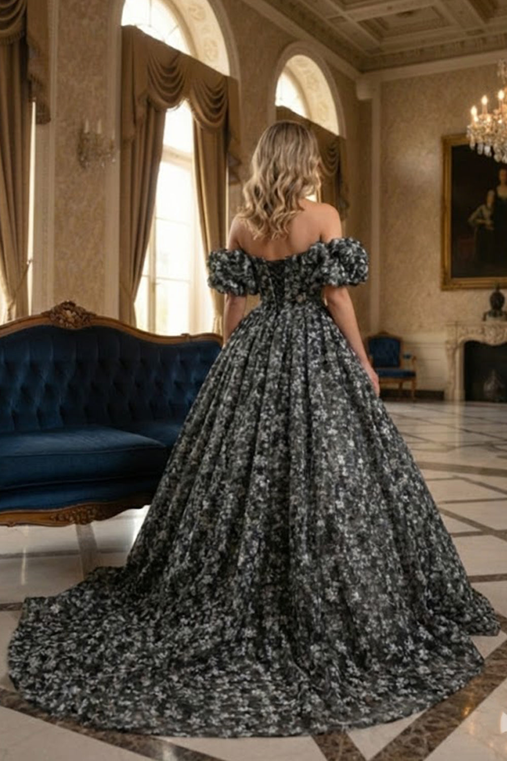 Elegant Ball Gown Off-the-shoulder Quinceañera Dress With Floral Pattern | Sevoba