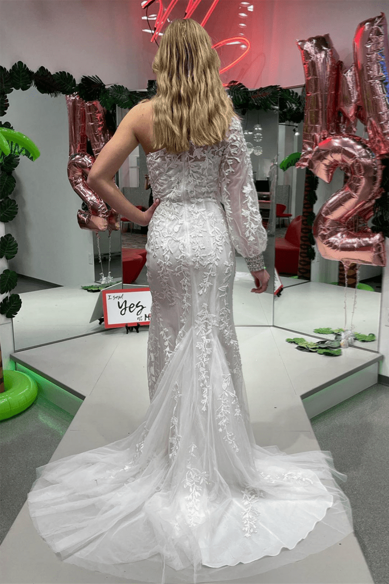 Katherine |Mermaid One Shoulder Long Sleeve Lace Prom Dress