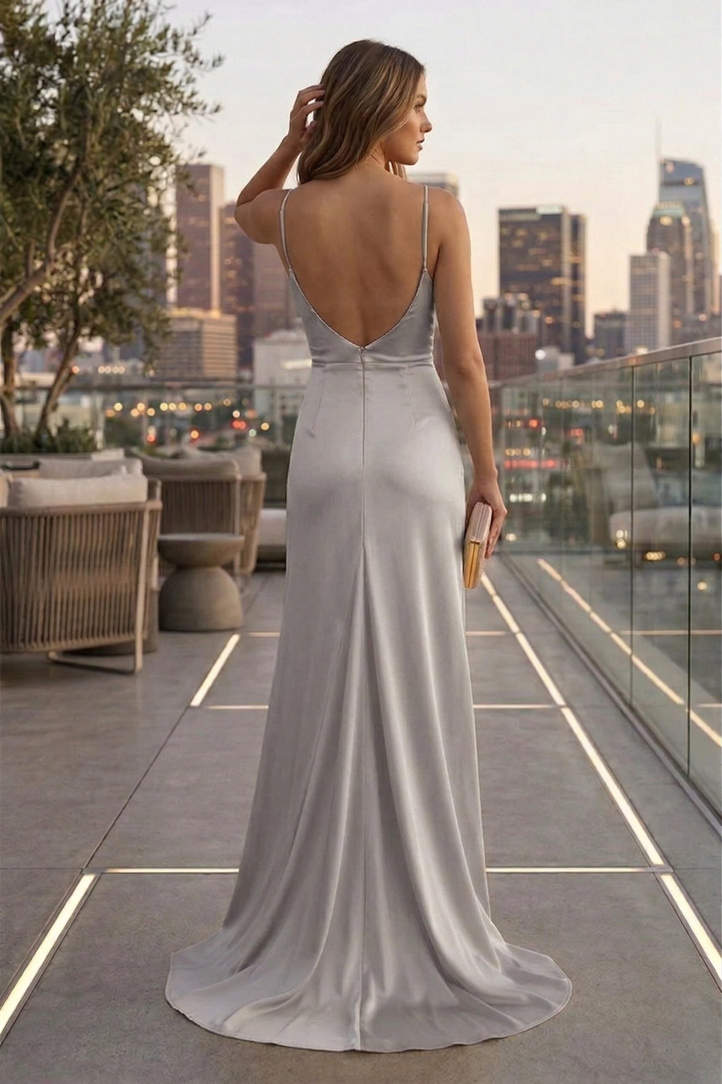 Spaghetti Strap Ruched Sweetheart Satin Mermaid Prom Dress with Low V Back | Sevoba