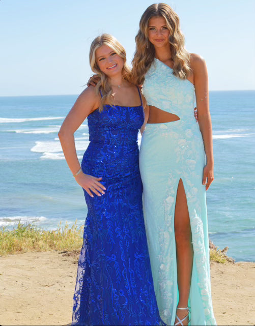 Sevoba|Sheath One Shoulder Sequins Prom Dress with 3D Appliques