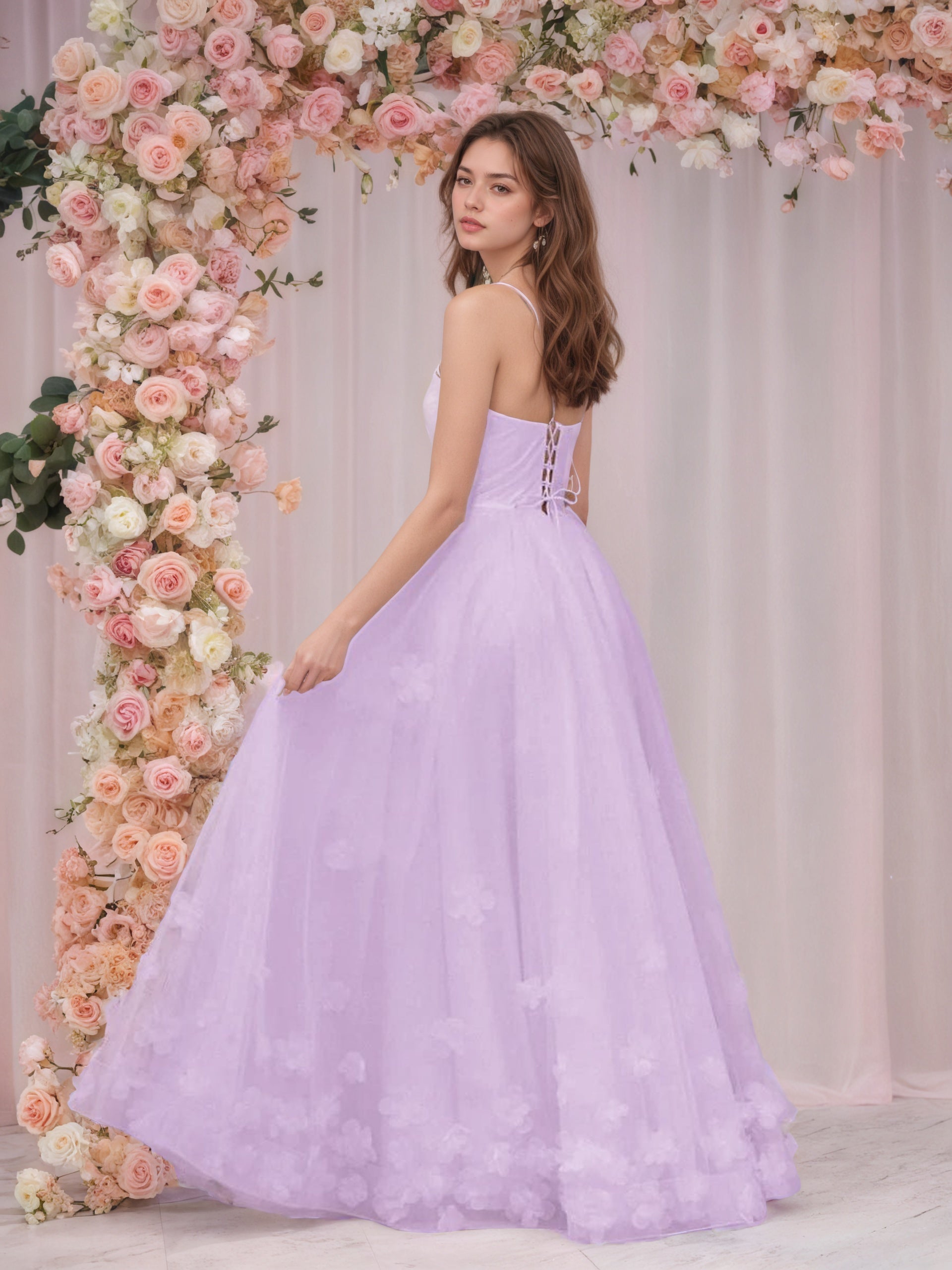Sevoba|A-line Spaghetti Straps Pink Tulle Prom Dress
