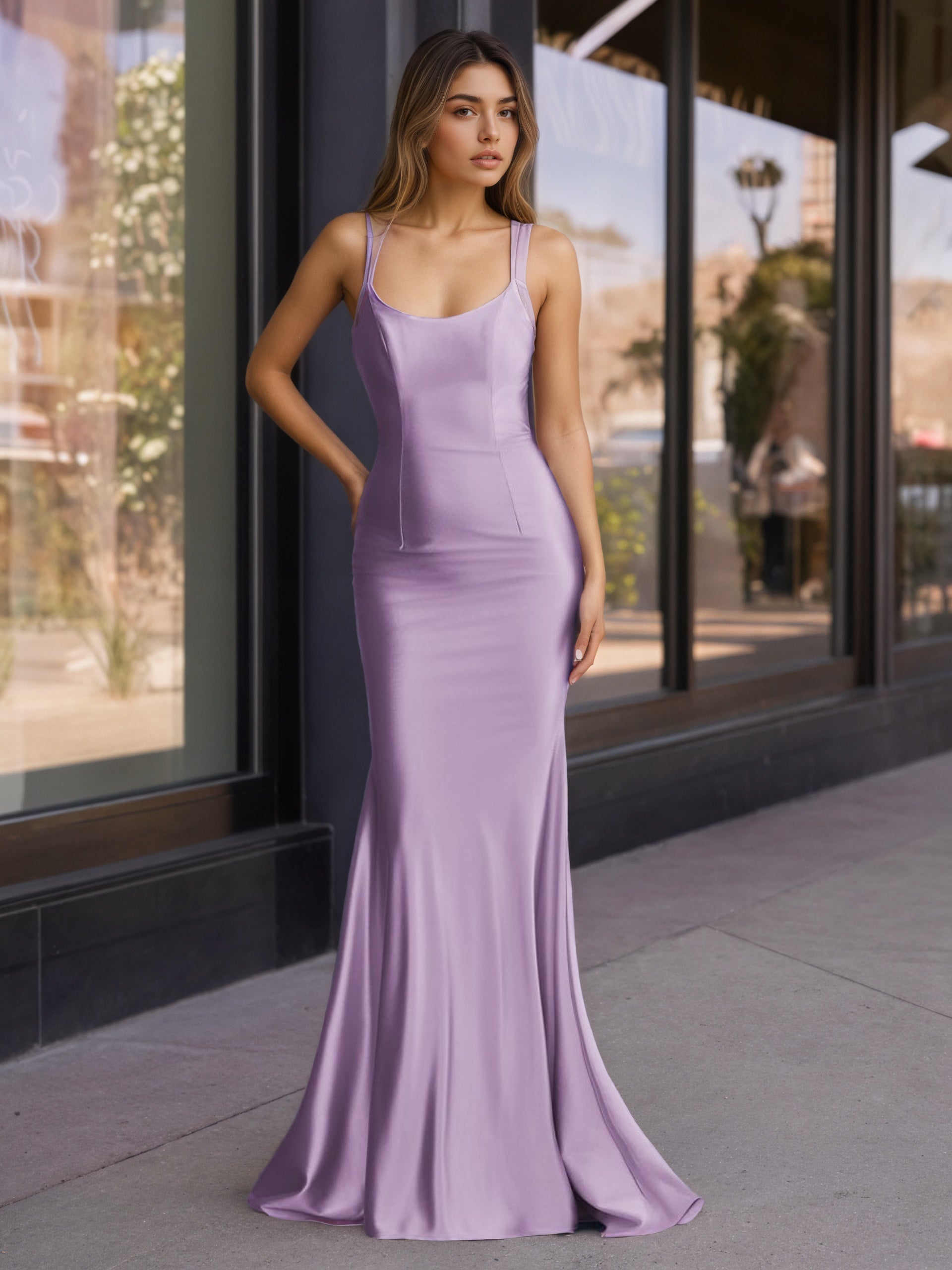Sevoba | Cute Mermaid Scoop Neck Satin Long Prom Dress