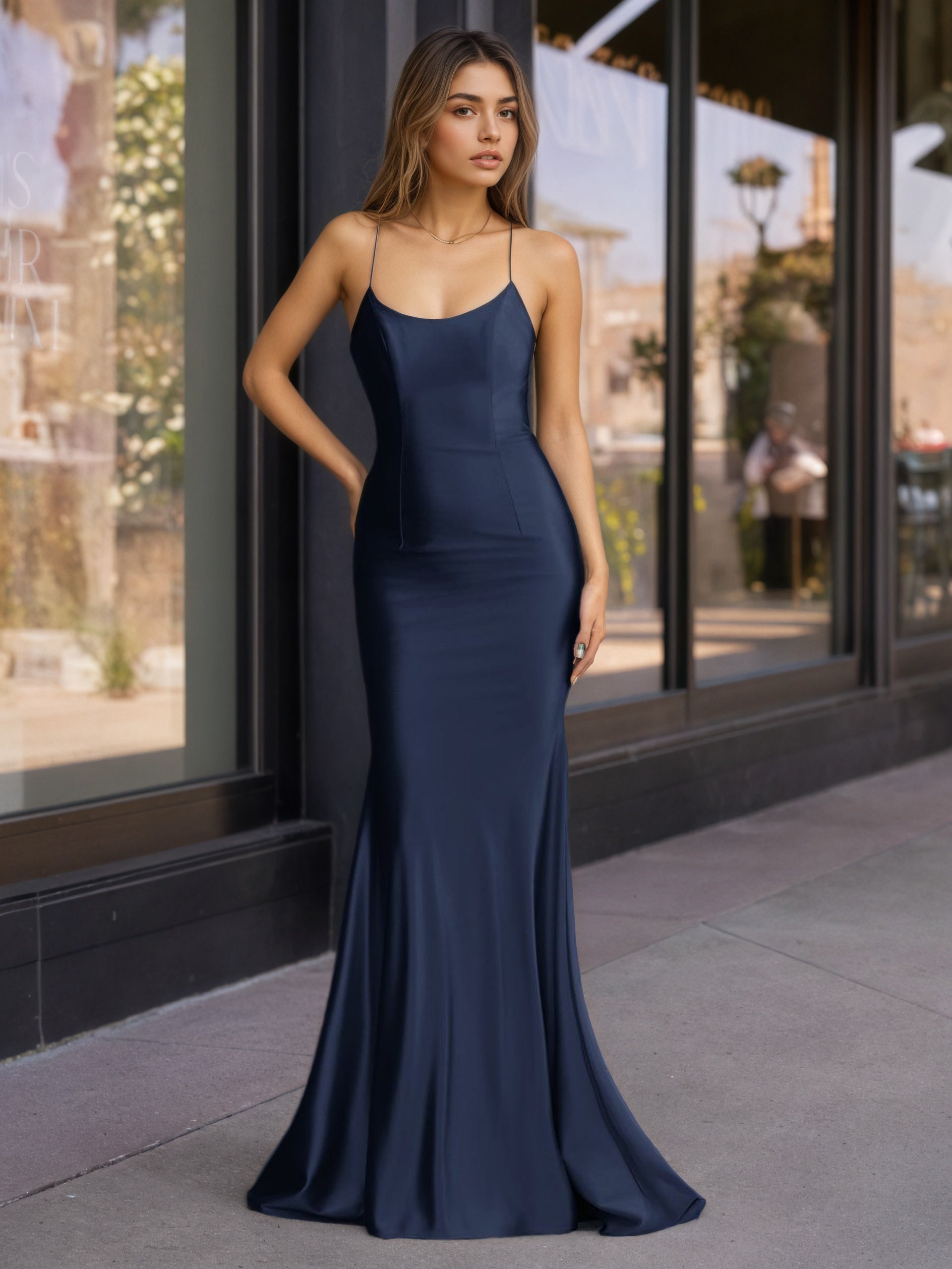 Sevoba | Cute Mermaid Scoop Neck Satin Long Prom Dress