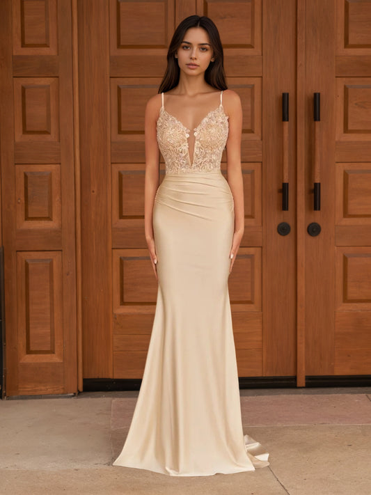 Sevoba|Mermaid Spaghetti Straps Satin Prom Dress