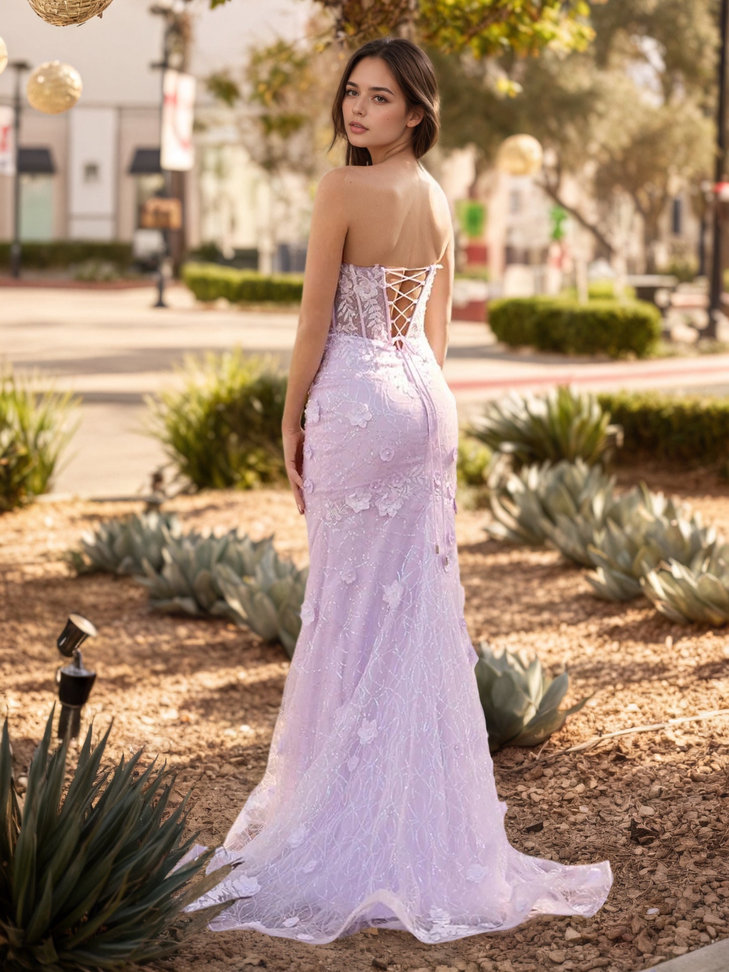 Sevoba|Mermaid Strapless Sequined Lace Prom Dress