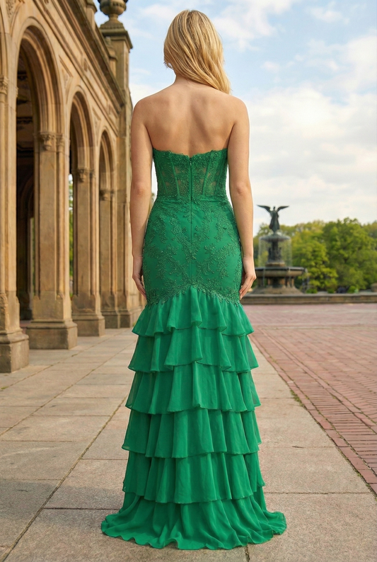 Sevoba|Modern Mermaid Sweetheart Coeset Ruffled Long Prom Dress With Appliques
