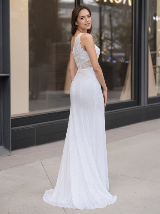 Sevoba|Sheath One Shoulder Sequins Prom Dress with 3D Appliques