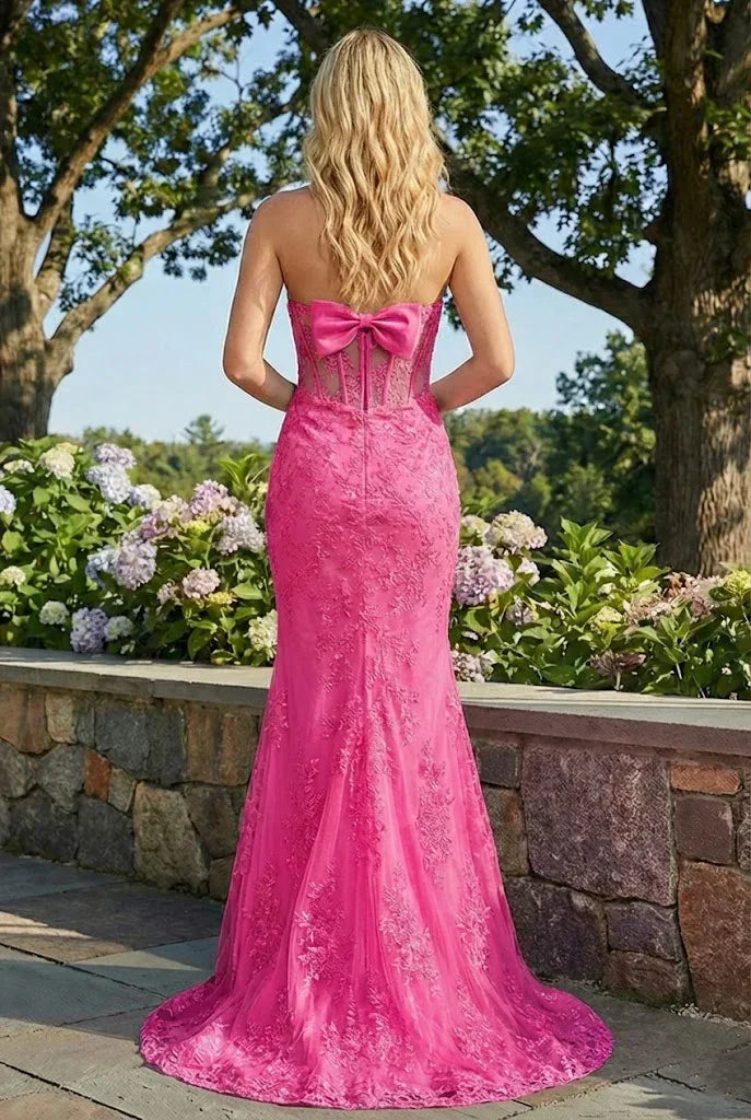 Statement Bow Corset Lace Trumpet Prom Dress | Sevoba