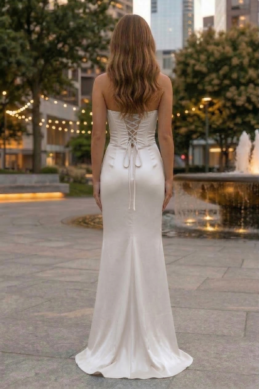 Strapless Corset Satin Mermaid Prom Dress with Waist Cutout | Sevoba