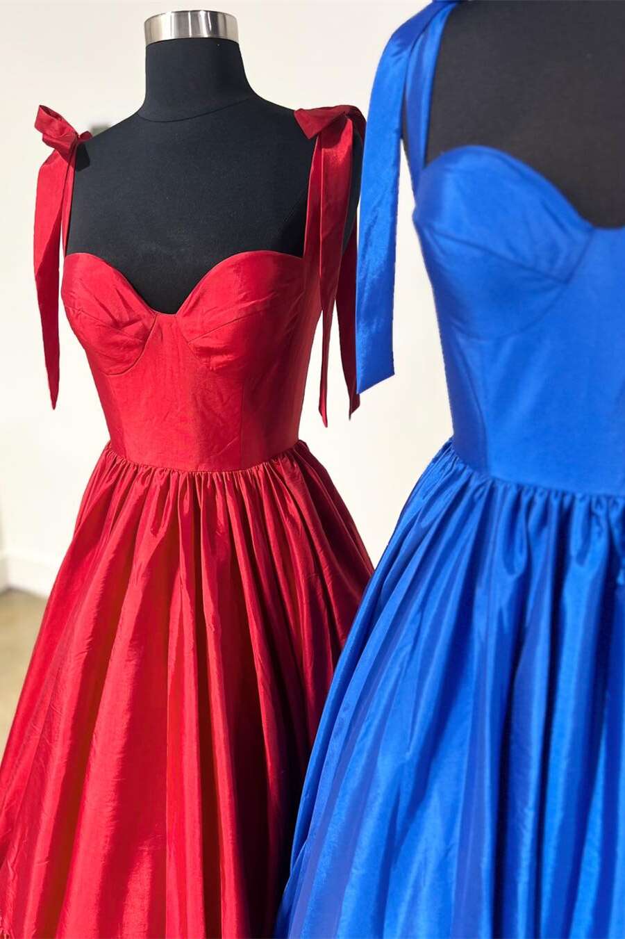 Red Sweetheart Bow Strap A-Line Long Prom Dress