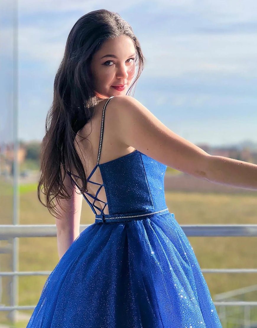 Tracy | Royal Blue Sparkly A Line Spaghetti Straps Long Prom Dress