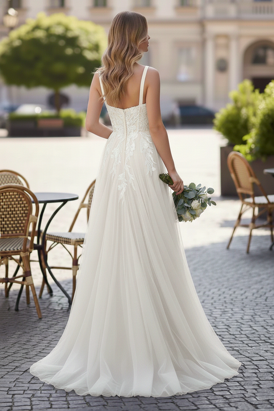 Wide Strap Floral Lace Corset Tulle A-Line Prom Dress | Sevoba