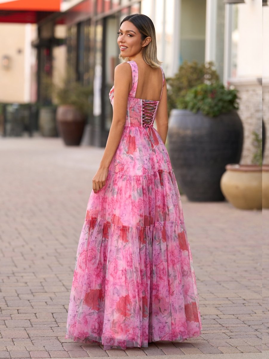 Sevoba|A Line Floral Pink Long Prom Dress