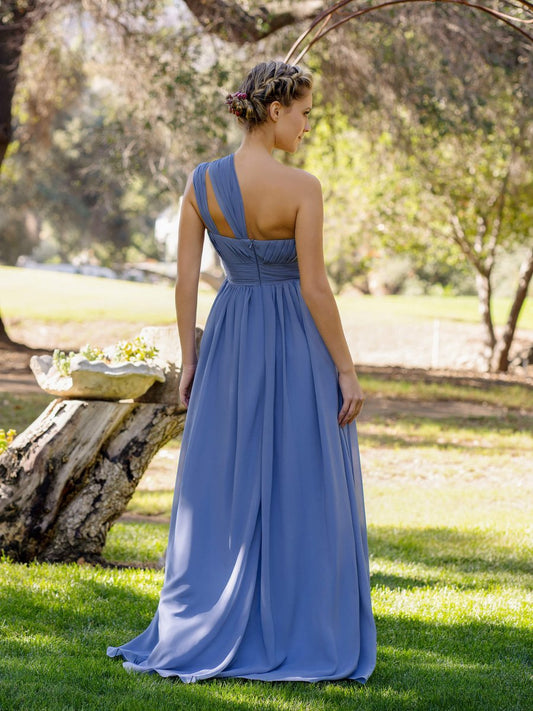 Sevoba|A-Line One-Shoulder Floor-Length Chiffon Bridesmaid Dress