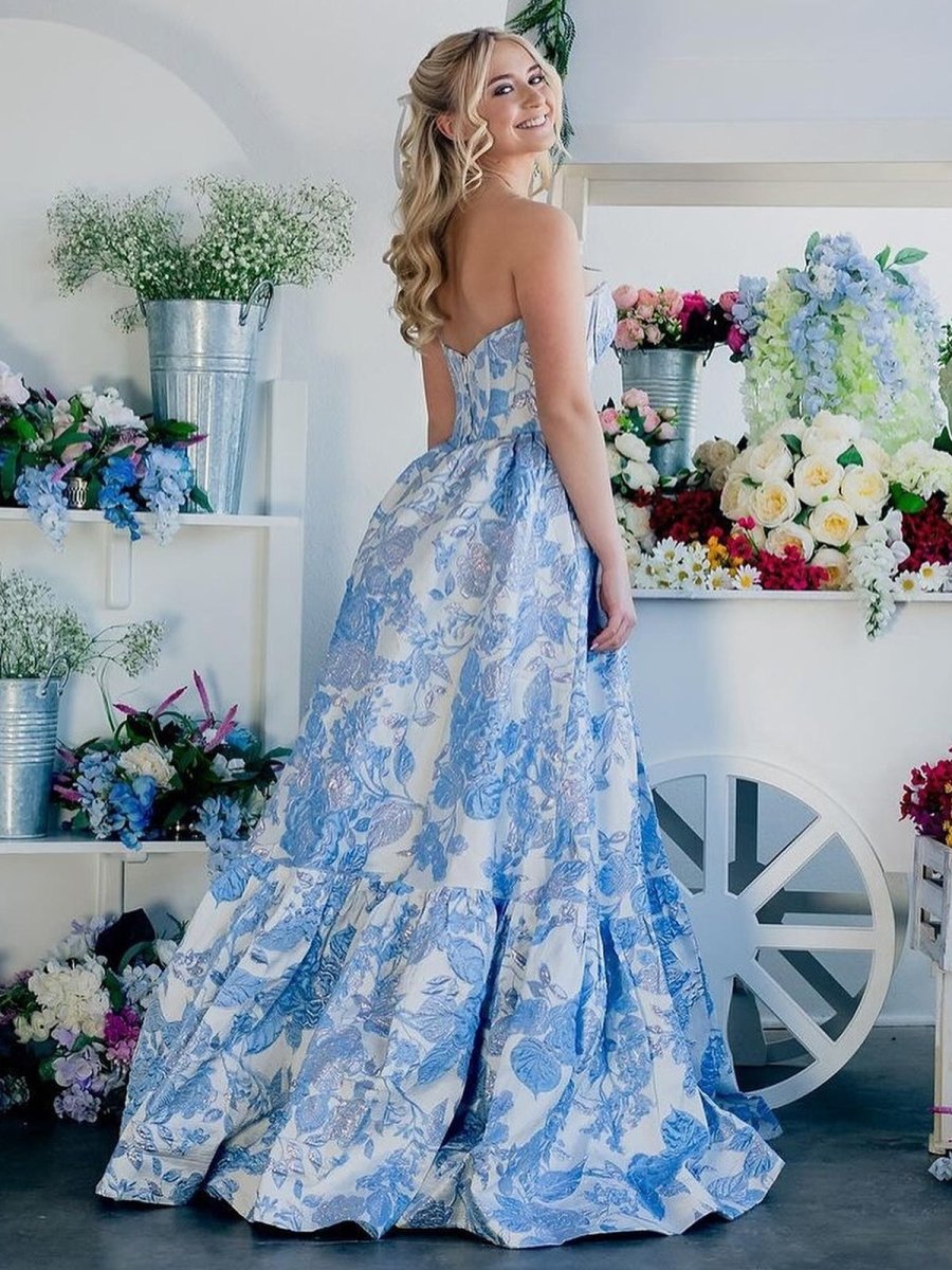 Sevoba | A-Line Sweetheart Floral Printed Long Prom Dresses