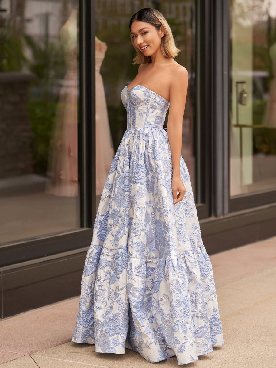 Sevoba | A-Line Sweetheart Floral Printed Long Prom Dresses