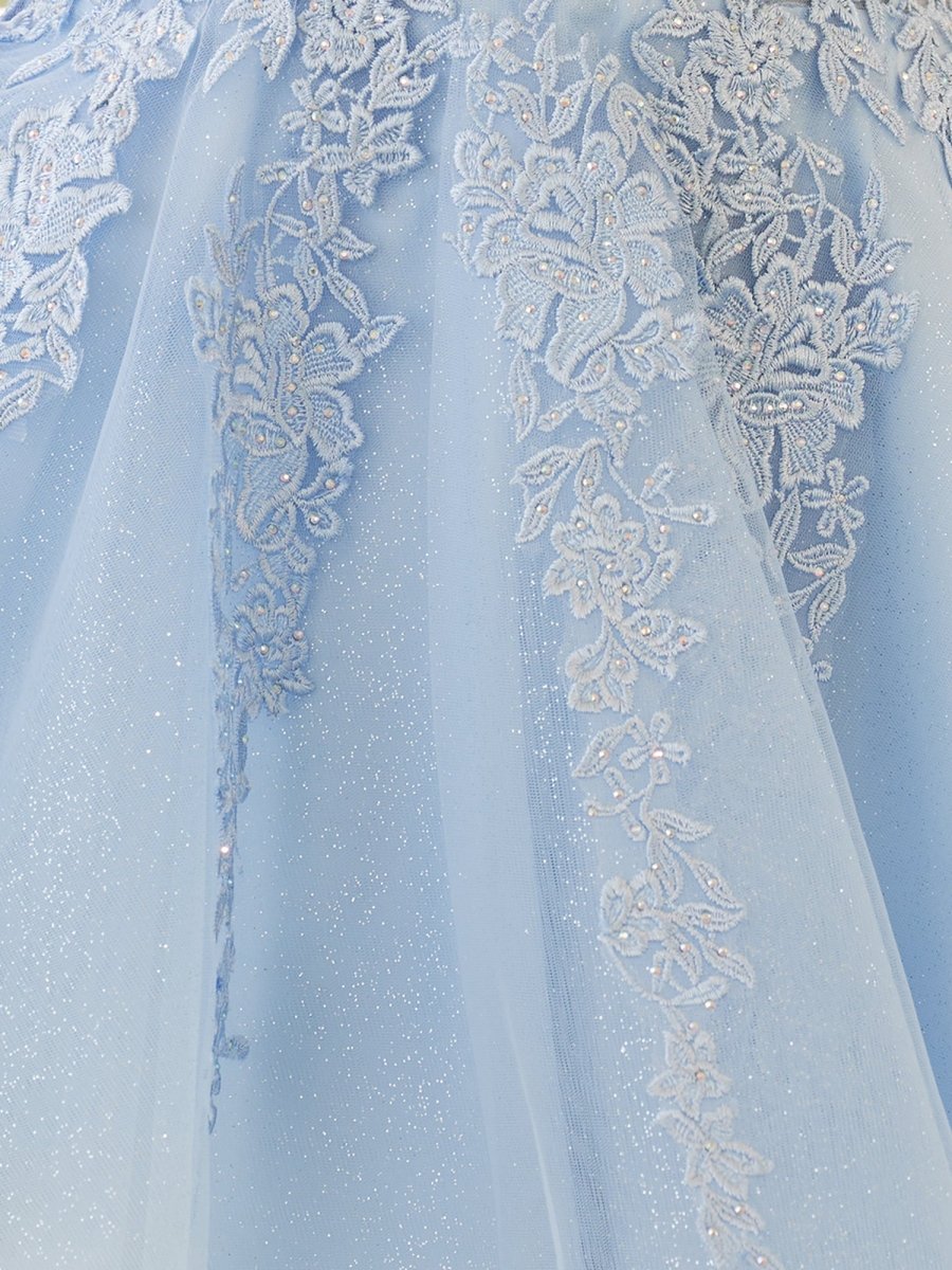 Sevoba|A-Line Spaghetti-Straps Sky Blue Lace Homecoming Dress With Appliques