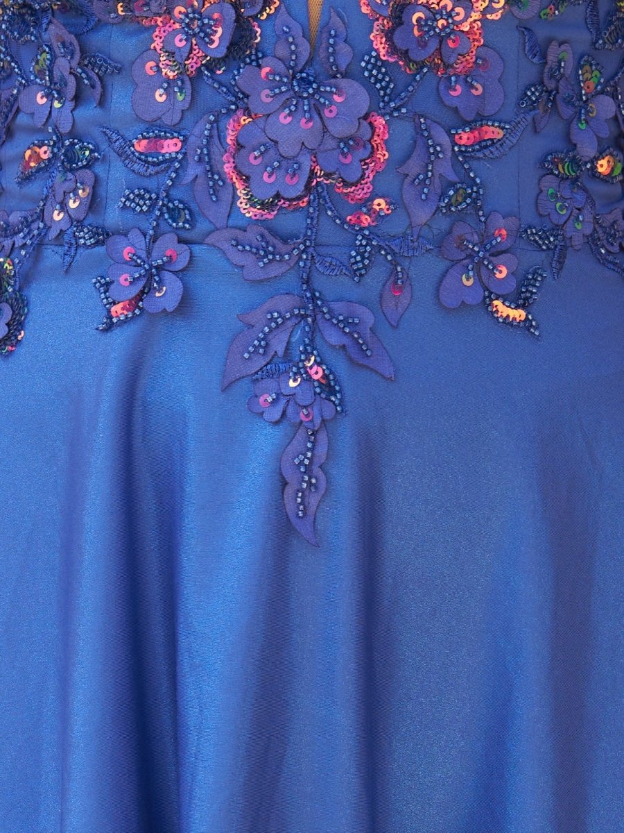 Sevoba|Royal Blue - A Line Satin V Neck Sequined Homecoming Dresses with Appliques