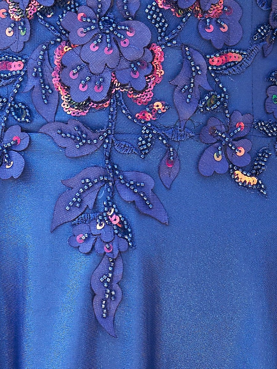 Sevoba|Royal Blue - A Line Satin V Neck Sequined Homecoming Dresses with Appliques