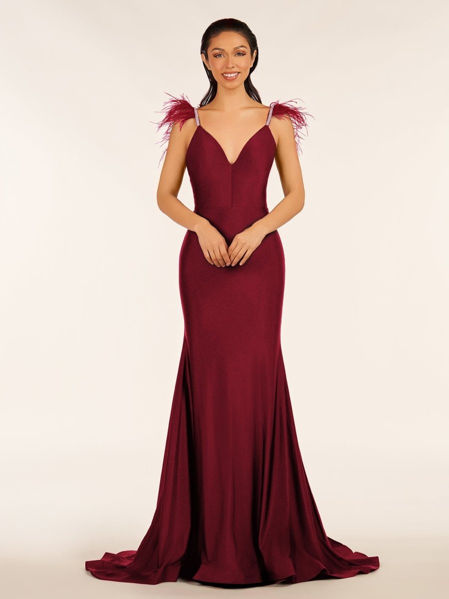 Sevoba|Mermaid Backless Jersey Prom Dress with Feathers