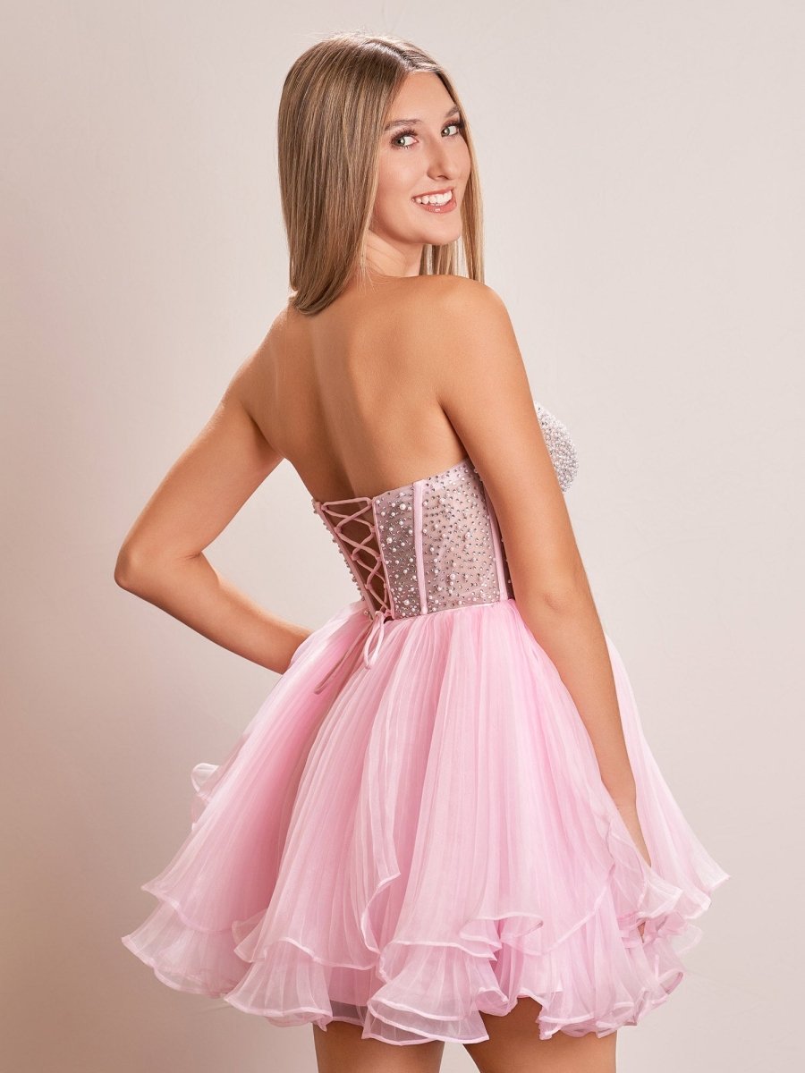 Sevoba|A-Line Pink Sweetheart Ruffled Short Homecoming Dress