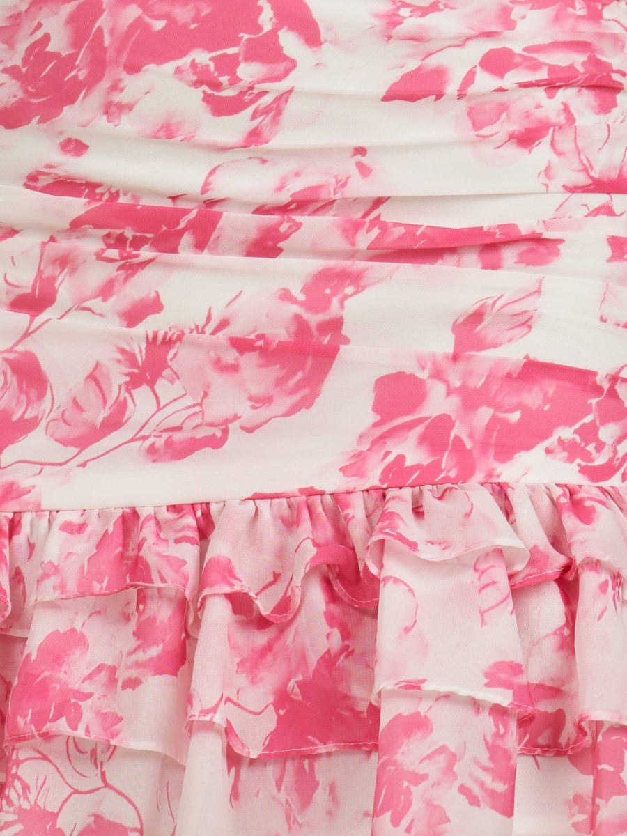 Sevoba|Pink - A-Line One Shoulder Floral Chiffon Short Homecoming Dresses