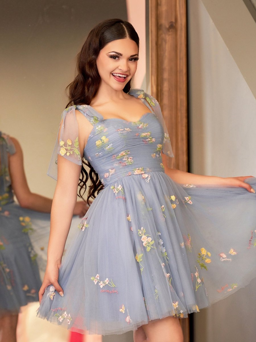 Sevoba|A Line Sweetheart Tulle Floral Short Homecoming Dress
