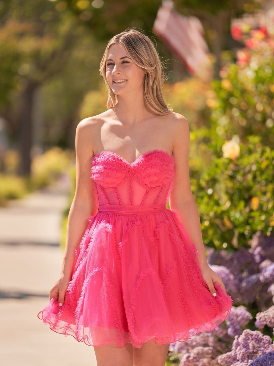Sevoba|A Line Fuchsia Tulle Strapless Homecoming Dress
