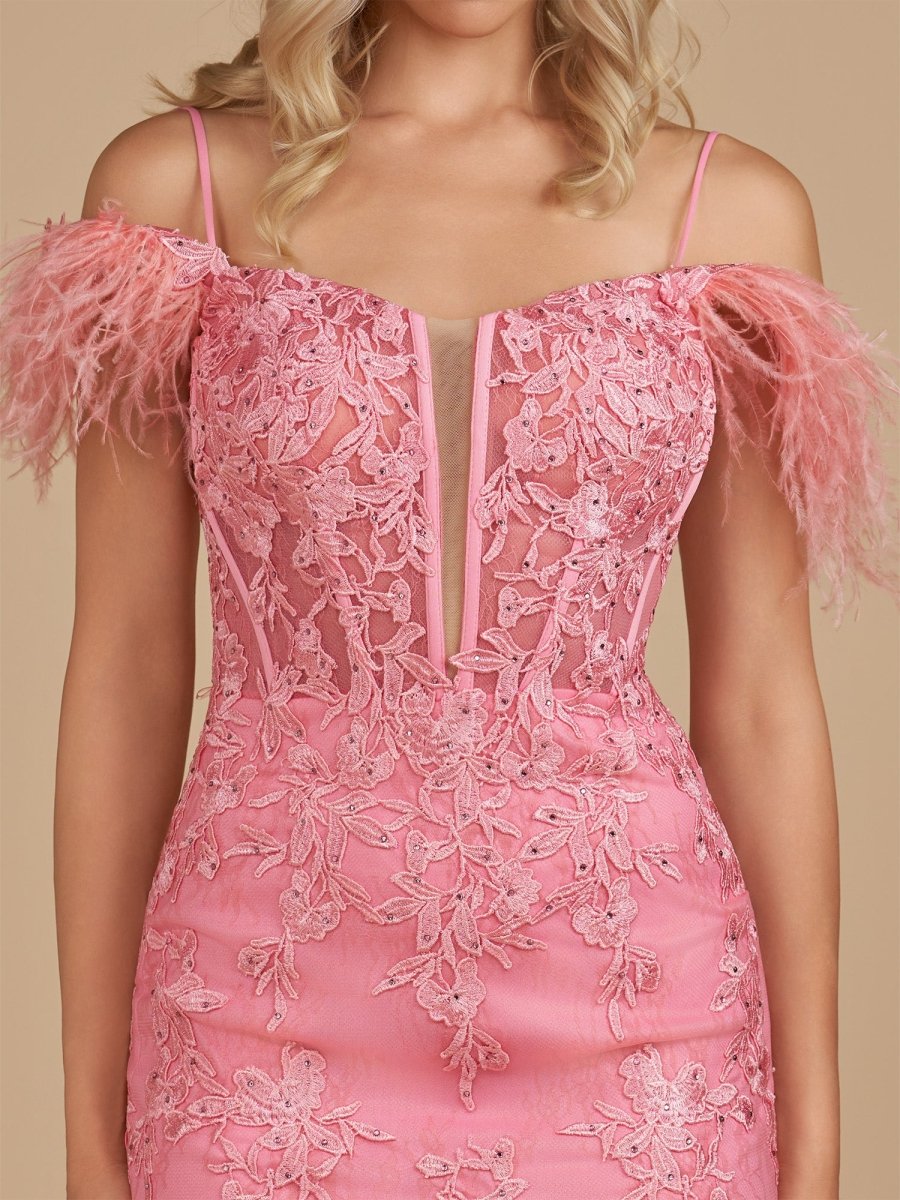 Sevoba|Detachable Off-the-Shoulder Feathers Appliques Sexy Fitted Homecoming Dress