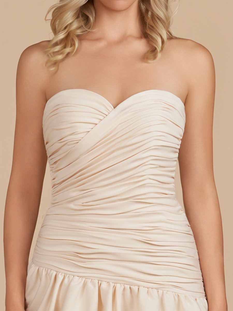 Sevoba|White - Strapless A-Line Satin Balloon Draped Homecoming Dress