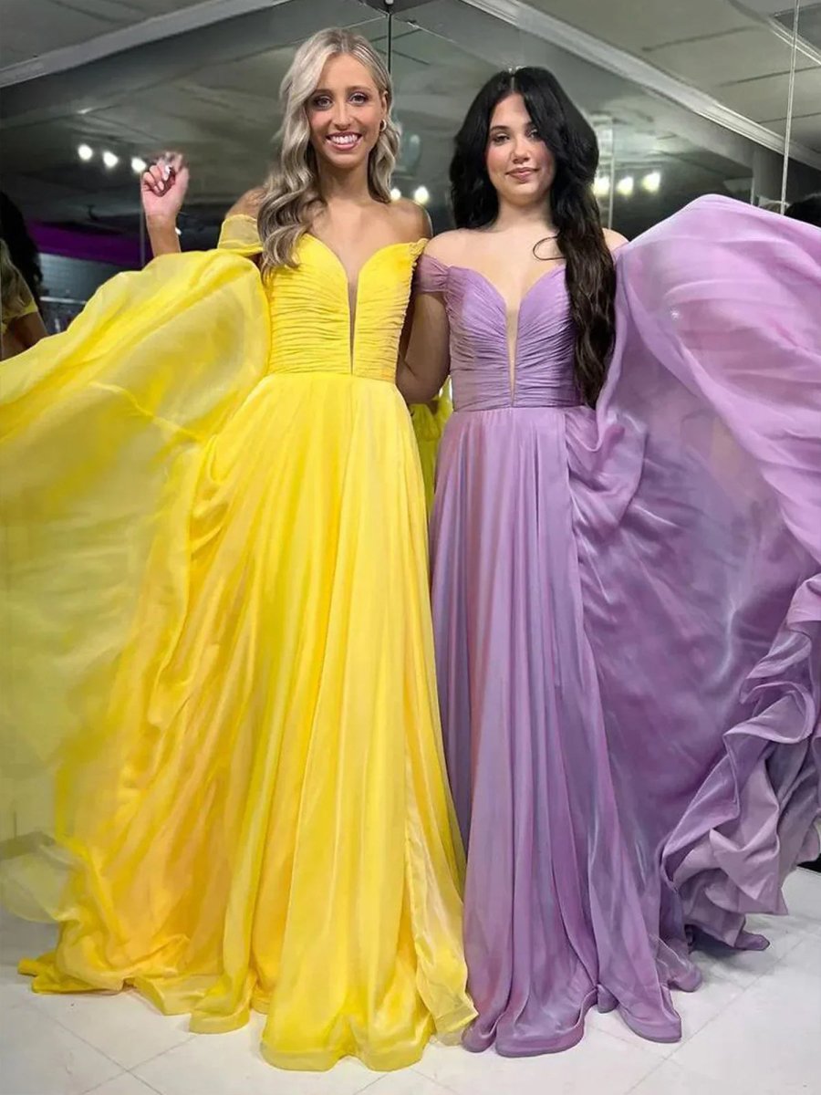 A Line Off the Shoulder Chiffon Long Prom Dresses